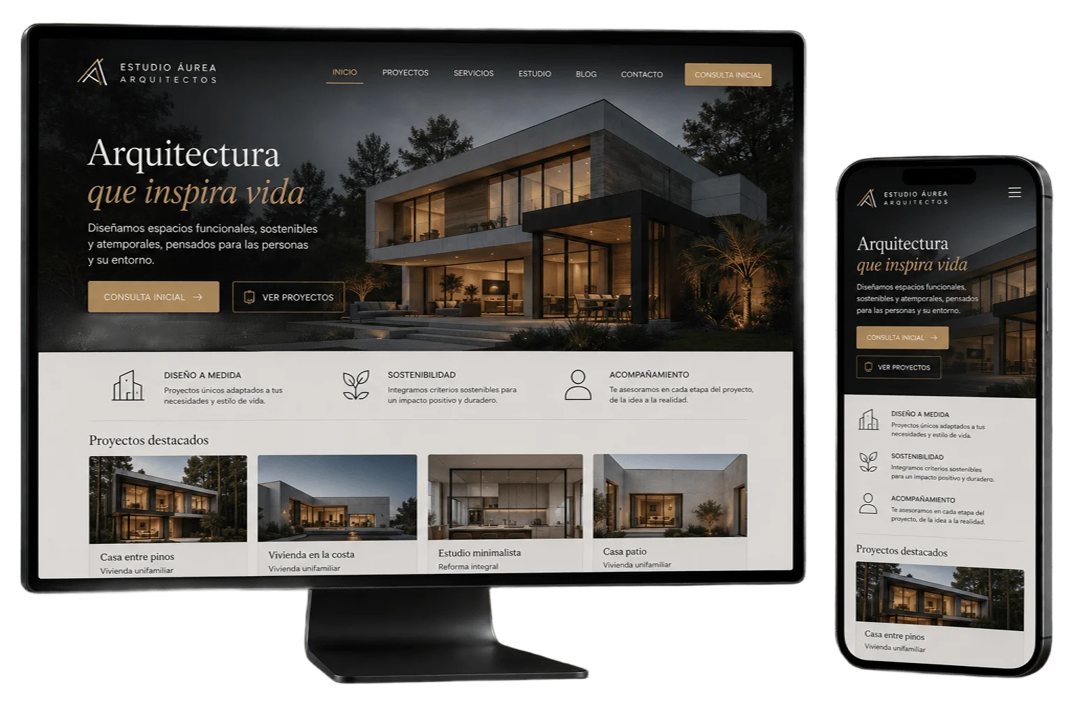 Ejemplo de web para estudio de arquitectura diseñada por Wymper – desktop y móvil