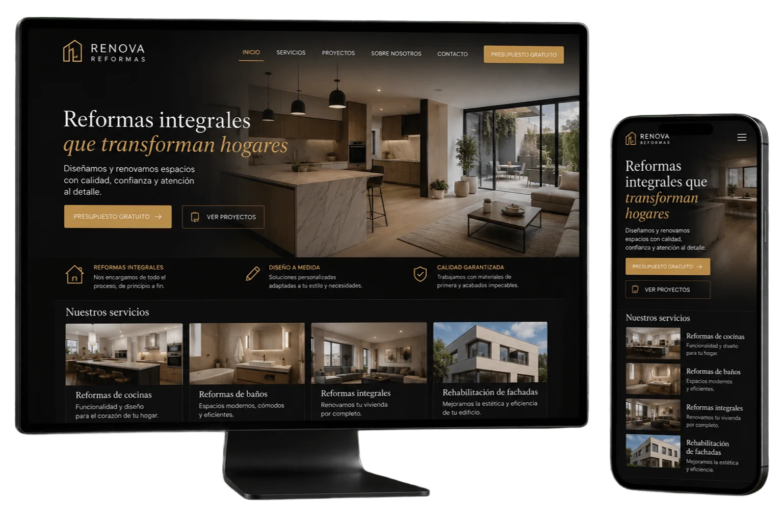 Ejemplo de web de empresa de reformas diseñada por Wymper – desktop y móvil